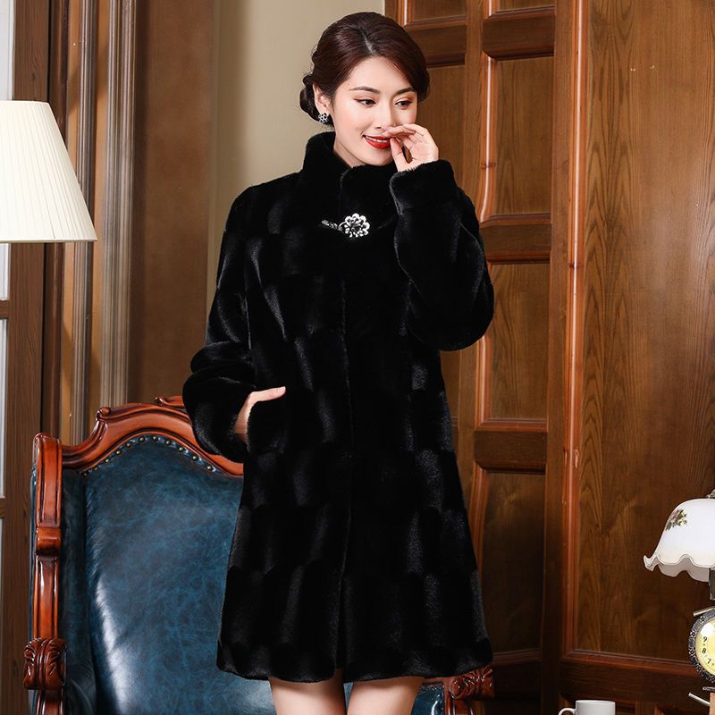Fashionable Young Genuine Mink Coat Full Mink Women's Haining Genuine Fur High-End Mink Coat Mid-Length Middle-Aged