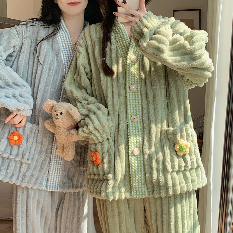 뚱뚱한 벨벳 280g 겨울 신선한 바람 잠옷 여성의 가을과 겨울 가정 옷 따뜻한 잠옷