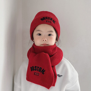 Children's Hat Scarf suit Winter Wool Cap Thickened Warm Knitted Pullover Cap for Boys and Girls Western Style Windproof Cap