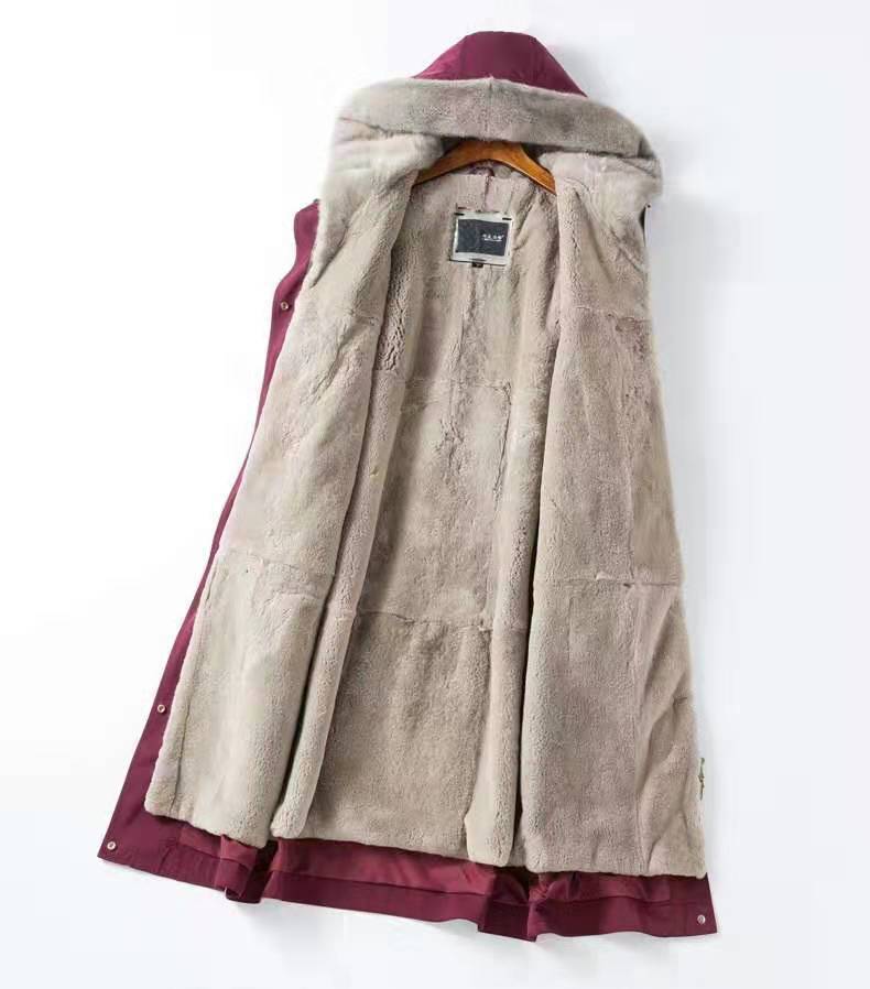 Women's Fur Coat Removable Rabbit Fur Lining Thickened Plush Parka_voghion.com