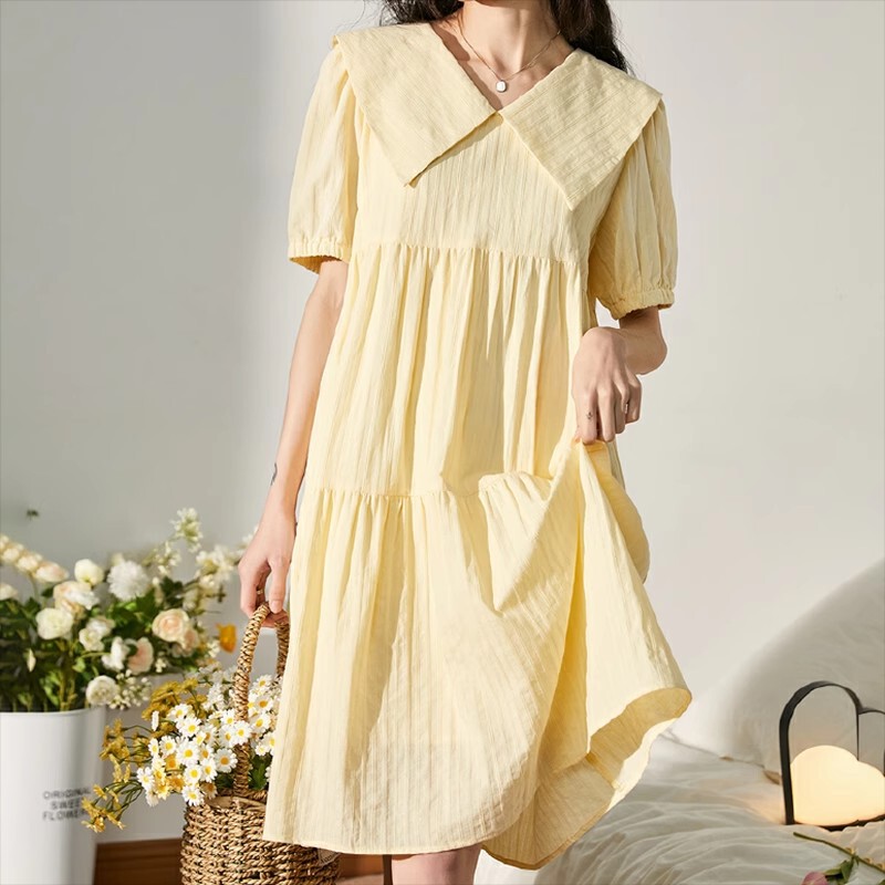 Dress Women's Summer Navy Collar Loose Tea Break French Style Short-Sleeved Mid-Length Skirt Summer A-Line Skirt Dress Women's Summer Navy Collar Loose Tea Break French Style Short-Sleeved Mid-Length Skirt Summer A-Line Skirt