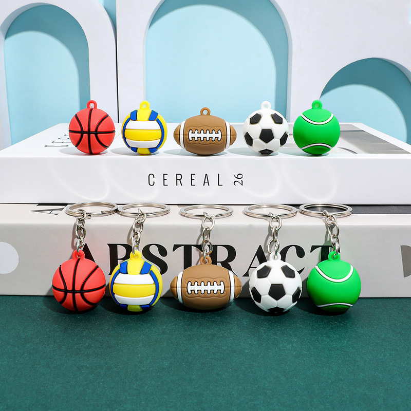 2026 Cross-Border Popular Ball-Themed Keychains Creative Cartoon Basketball Football Sports Merchandise Cute Small Pendants Wholesale
