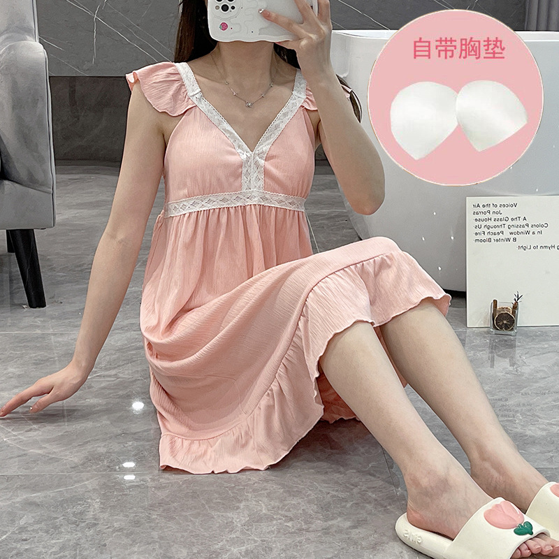 2023 verano pijamas lindo dulce crepé camisón niña con pecho encaje chaleco falda desgaste del hogar