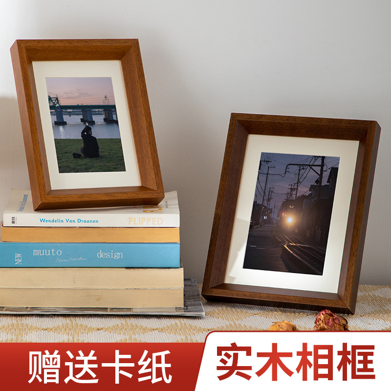 Solid wood photo frame decoration table printing photo log picture frame 6 6 6 7 7 8 inch A48 open 4k oil painting mounting wall-mounted customization