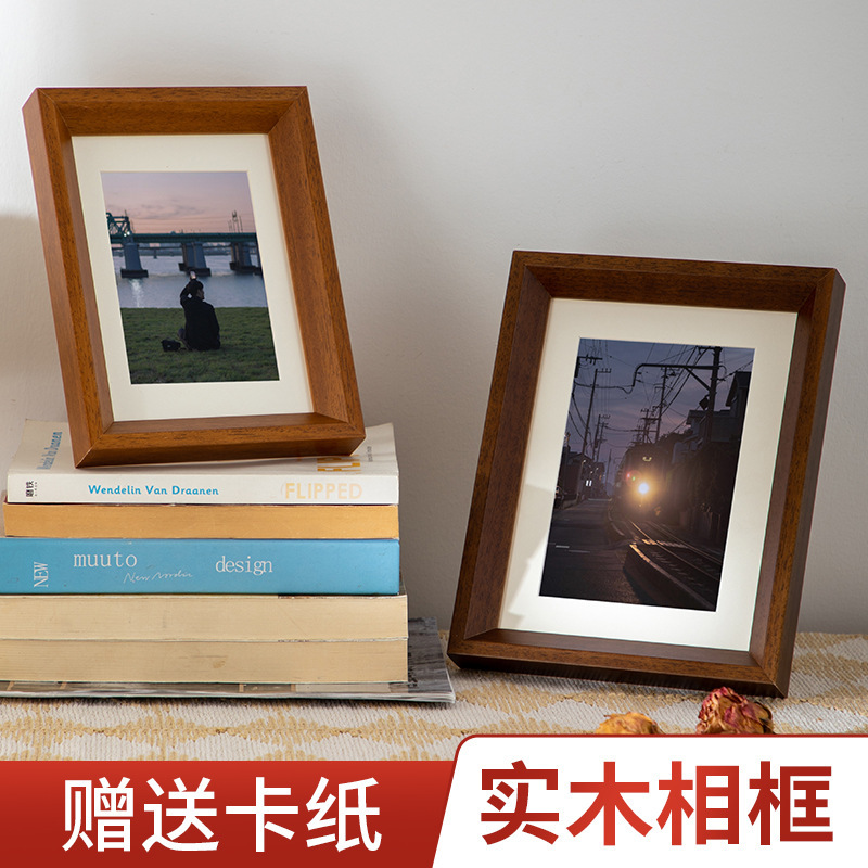 Solid wood photo frame decoration table printing photo log picture frame 6 6 6 7 7 8 inch A48 open 4k oil painting mounting wall-mounted customization