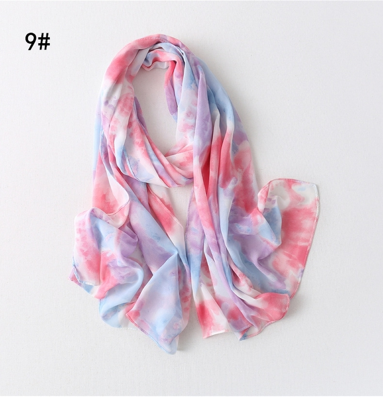 Daily Occasion Chiffon Material Women's Simple Style Tie Dye Chiffon Scarf