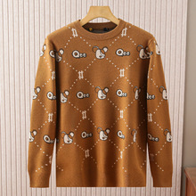 实体批发海剪标男生长袖针织衫秋冬季字母提花保暖圆领毛衣D4U065