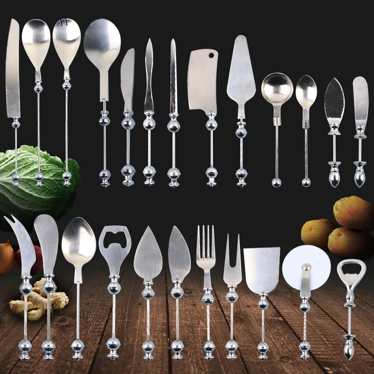 Cross-Border Tableware Set, Knife, Fork, Spoon, Beaded Stainless Steel Kitchen Utensils, Letter Opener, European Style Western Food Supplies