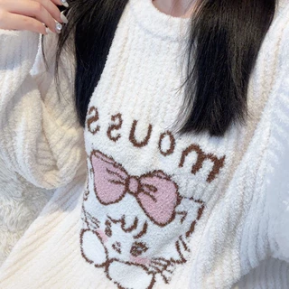 可爱卡通猫咪珊瑚绒加绒睡裙女秋冬新款加厚毛绒家居服可外穿睡衣