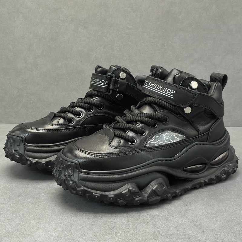 First-Layer Cowhide Sports White Shoes, Autumn and Winter Genuine Leather Thick-Soled Lightweight Casual Trendy Shoes, Air-Cushion Bottom Dad Shoes 3383