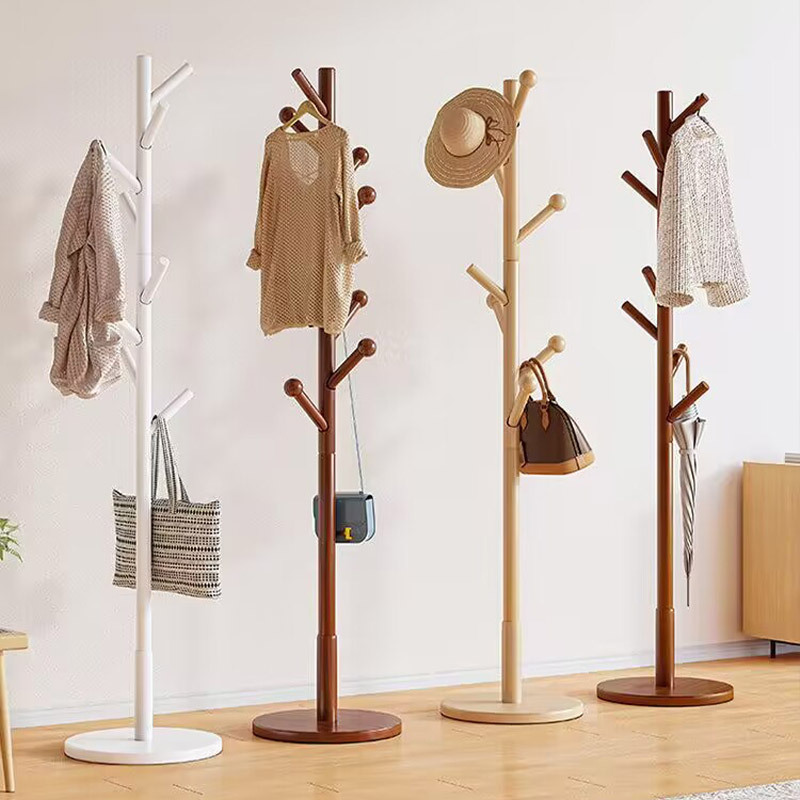 Solid Wood Coat Rack Single Pole Vertical Clothes Rack Floor-Standing Bedroom Simple Indoor Living Room Clothes Rack Home Bag Rack