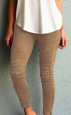 Los pantalones vaqueros de mujer de cintura alta arrugados transfronterizos de Amazon desean pantalones de levantamiento de cadera de ajuste Delgado multicolor
