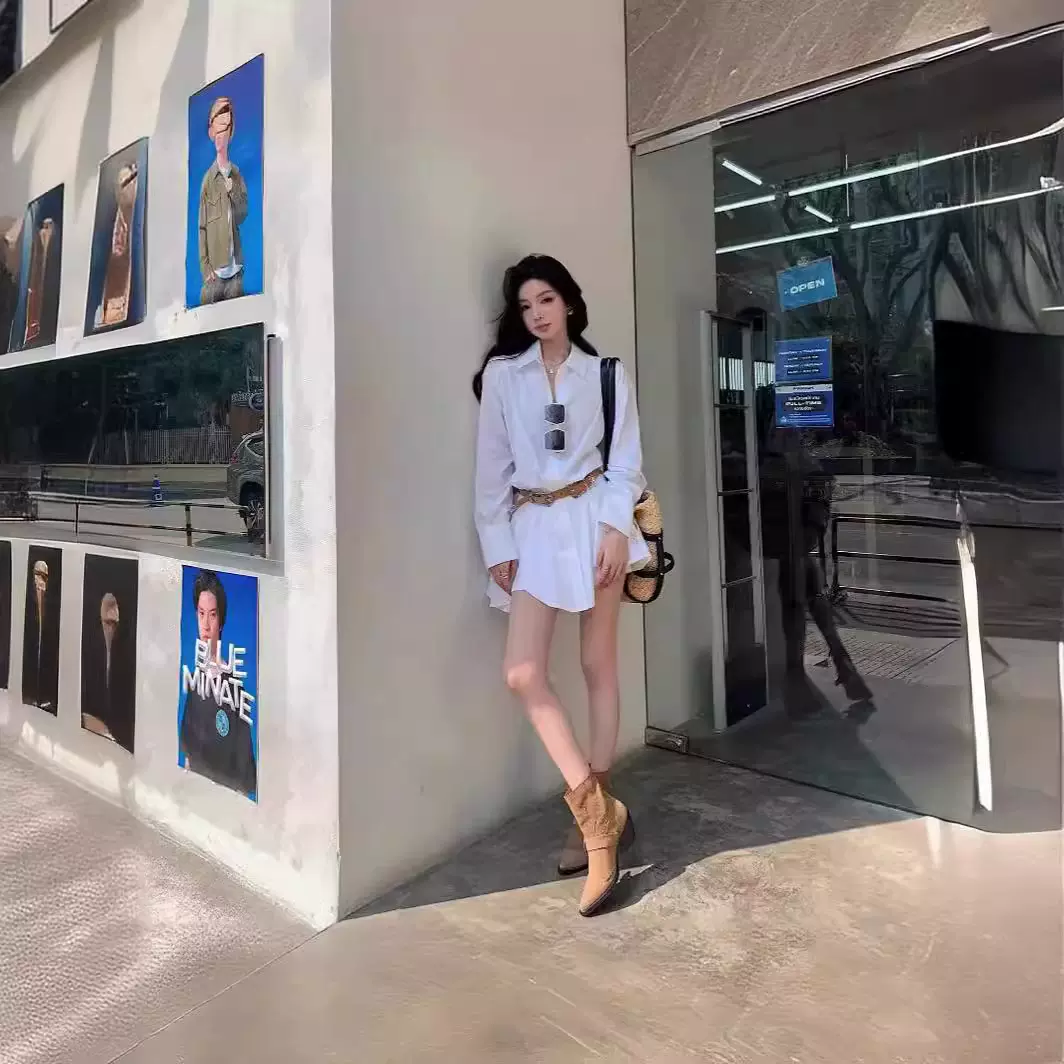 法式高级感Polo领长袖白色衬衫裙女士套装套装裙收腰包臀连衣裙子