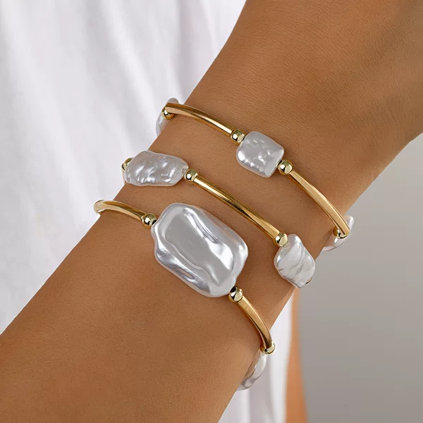 Cross-Border Popular French Accessible Luxury Design Special-Shaped Abs Imitation Pearl Elastic Thread Women's Stacked Multi-Piece Bracelet