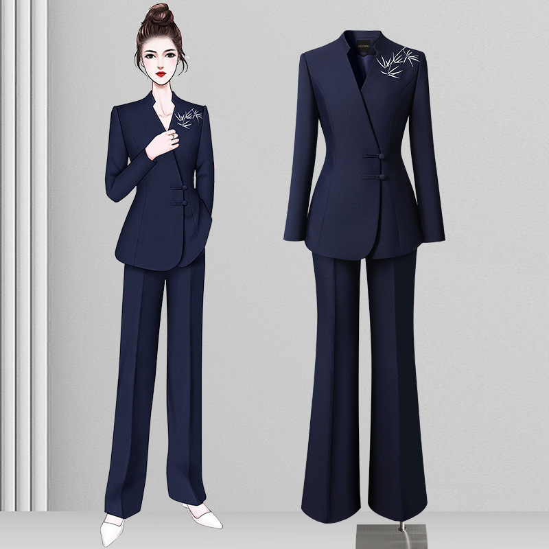 新中式西装套装女2025新款国风刺绣职业西服外套高端售楼部工作服|undefined