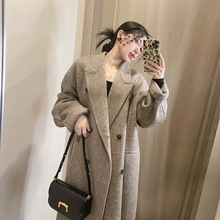 秋冬中长款次双面绒毛呢外套女西装领慵懒小个子呢子大衣