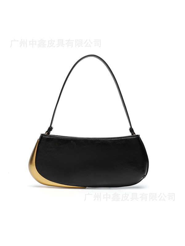 西班牙女包2025新品腋下包黑色金属细节拉链加长单肩包百搭法棍包|undefined