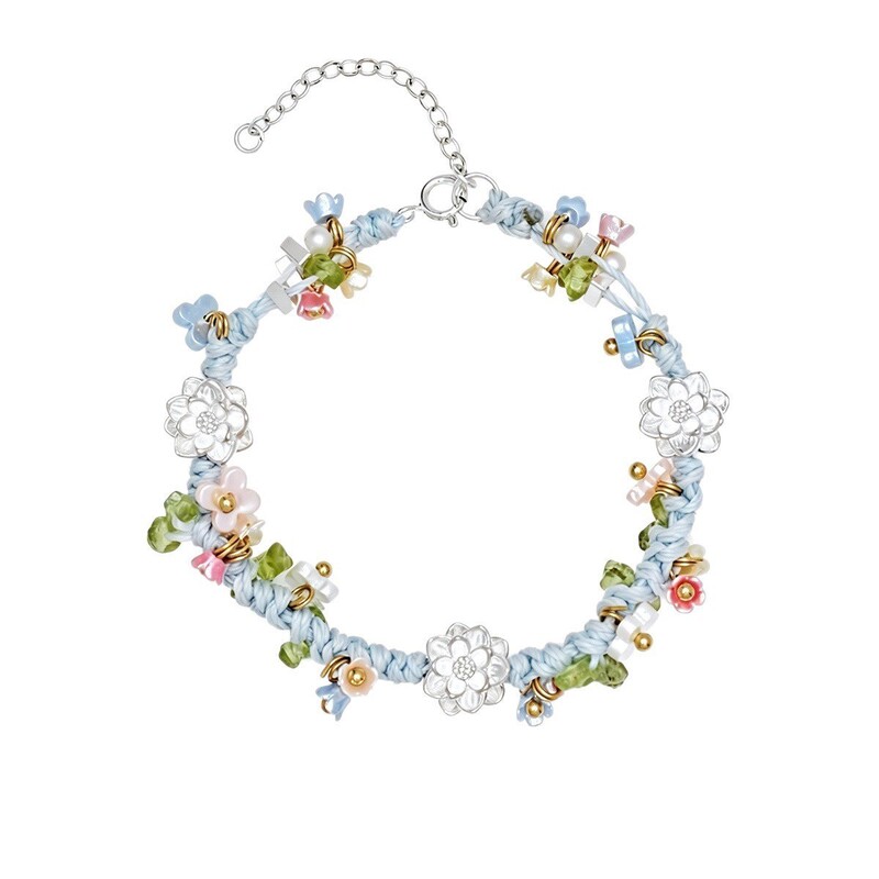 British Designer Make Kana S925 Sterling Silver Lotus Colorful Woven Bracelet Niche Jewelry Accessory