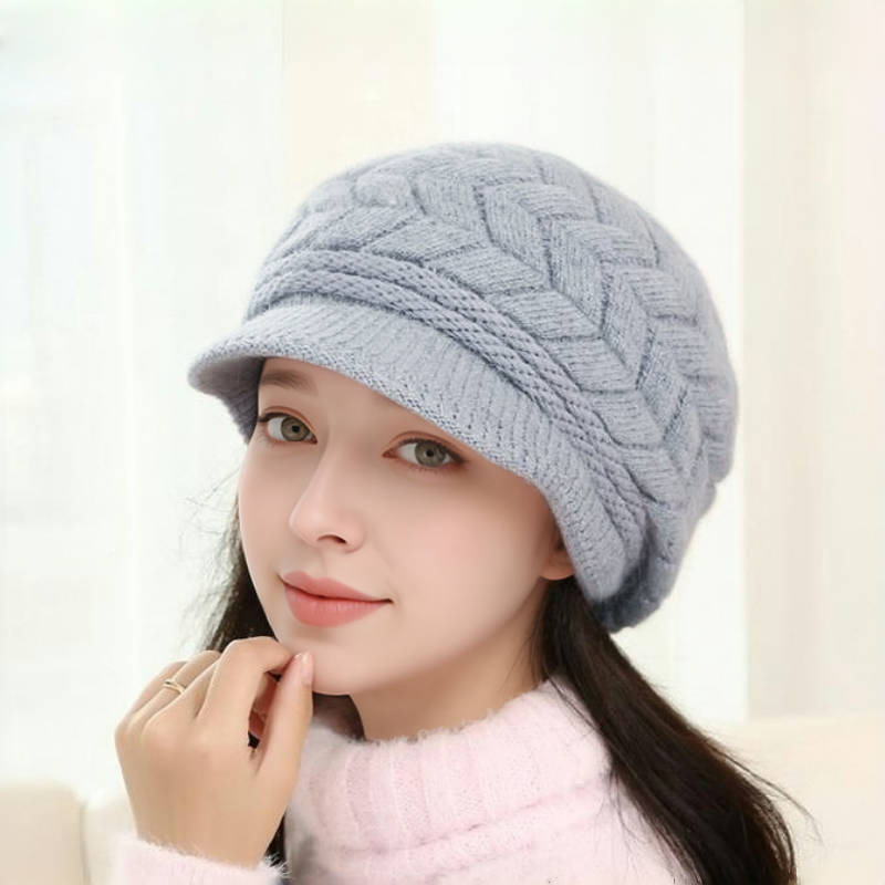 跨境秋冬时尚百搭纯色贝雷帽子套装中老年人女加绒加厚针织毛线帽|undefined