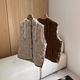 2024 European New Autumn and Winter Fashion Hooded Lightweight Short Diamond Plaid Down Vest Down Jacket Vest Women's Vest