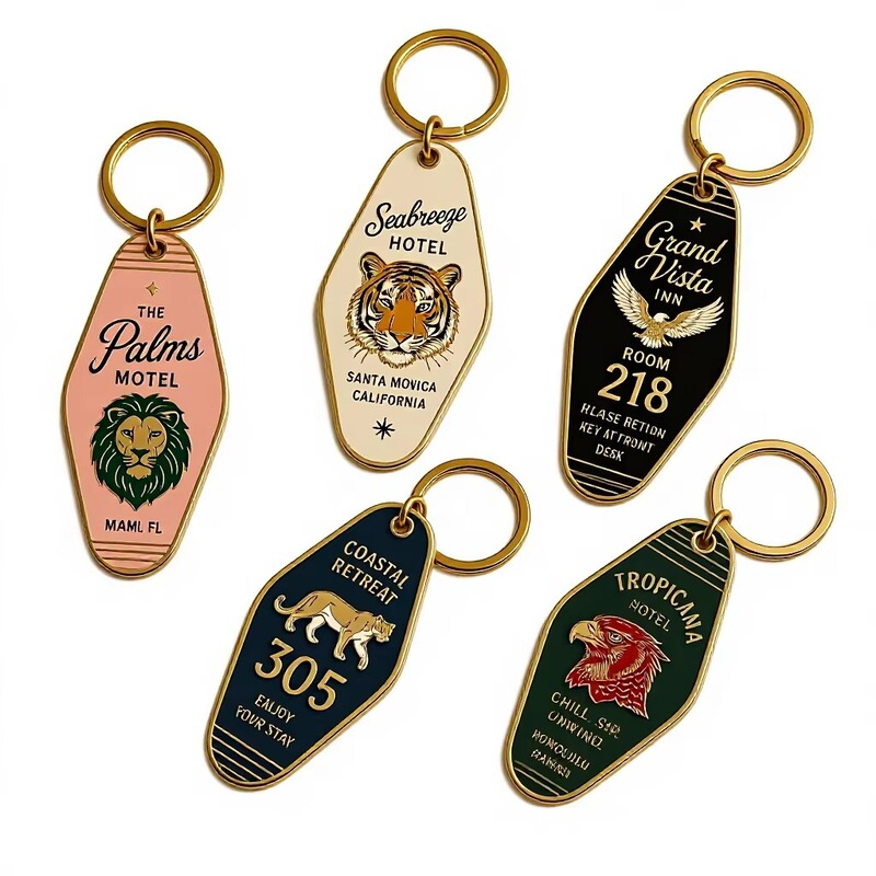 Custom Vintage Metal Keychain with Imitation Enamel Coating, Hotel Theme Pendant, Creative Gift Wholesale Custom Vintage Metal Keychain with Imitation Enamel Coating, Hotel Theme Pendant, Creative Gift Wholesale