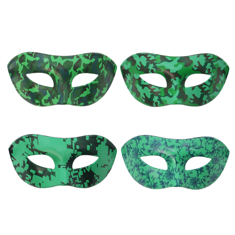 Halloween de alto grado adultos camuflaje máscara de mitad de cara decoración de disfraces de hombre fiesta máscara de cabeza plana de plástico