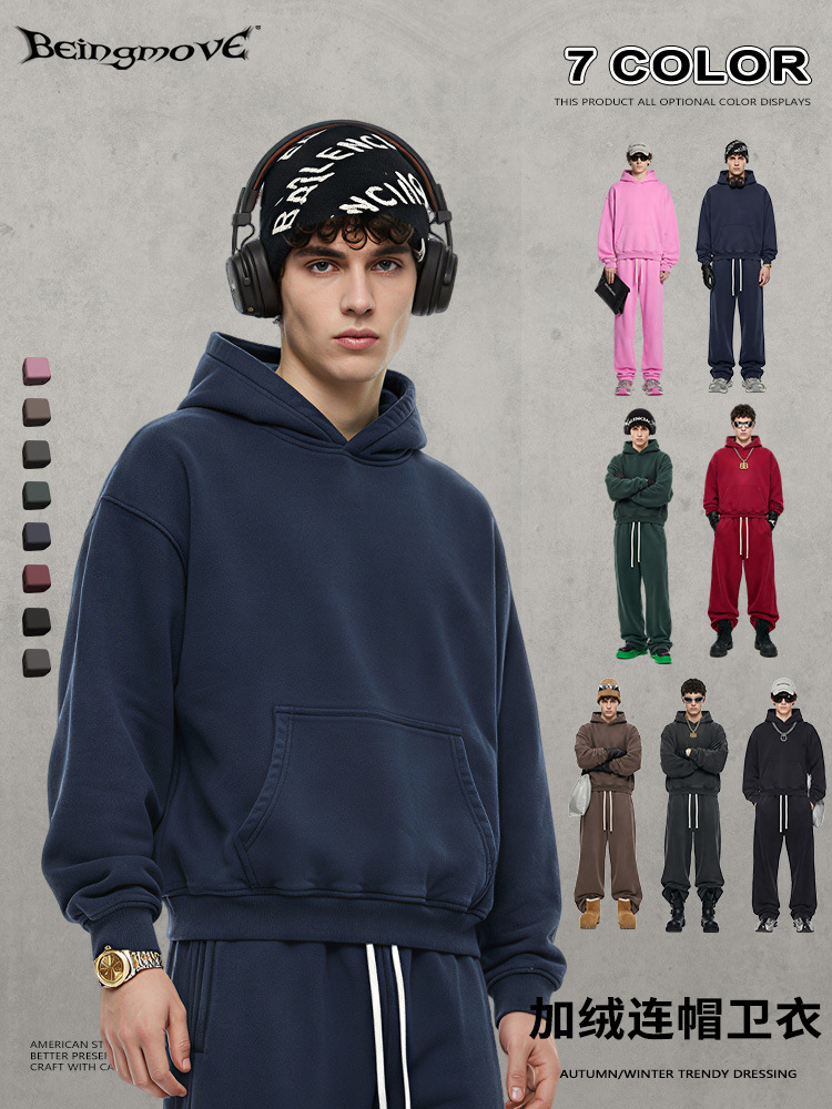 Calle secada| 2025 otoño y invierno marca de moda americana 400G lavado retro BOXYFIT con camisa con capuz para hombre