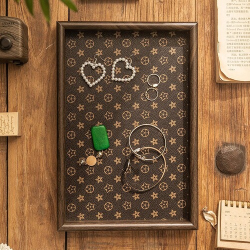 Chinese-style retro rectangular desktop jewelry stand key entryway storage box, luxury leather tea tray plate for home use