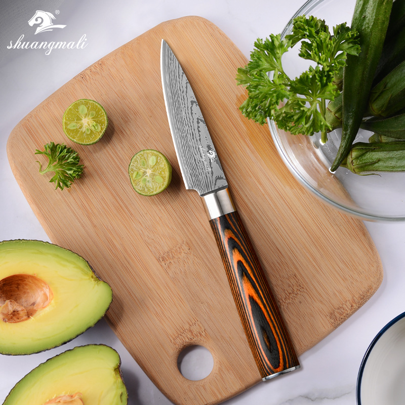 Fruit Knife3-inch Damascus Laser Pattern Stainless Steel Kitchen Meat Cleaver Yangjiang Shipping