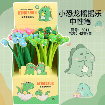 Pequeño dinosaurio agitando bolígrafo de gel, pegamento suave, regalo para estudiantes, bolígrafo creativo, papelería de Yiwu, bolígrafo de gel oscilante al por mayor