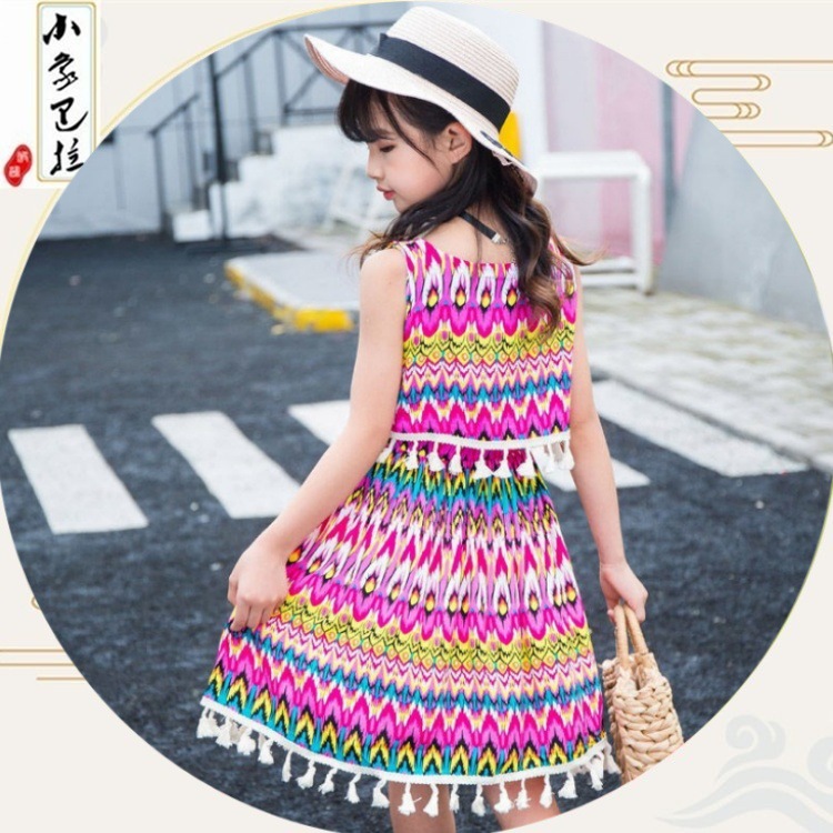 Girls' dress Summer Ethnic Style Large Children's Cotton Silk Princess Skirt Little Girl's Skirt Children's Floral Vise Skirt