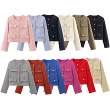 跨境欧美24款春秋ZA女装 多色圆领气质休闲小香风短款西装外套