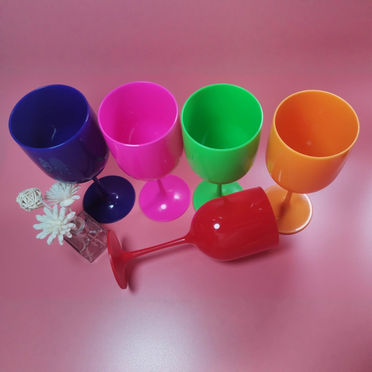 16oz塑料PP高脚杯 PS透明红酒杯亚克力 480ml长笛白色 MOET香槟杯