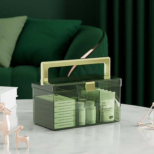 Transparent household medicine box, family size small medicine box, high-looking student dormitory portable medicine storage box