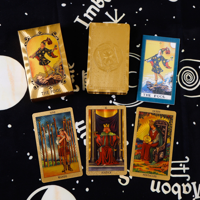 跨境彩印烫金塔罗牌78张全套tarotPVC塑料防水桌游卡牌现货批发|undefined
