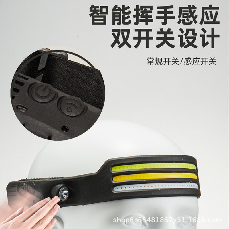 头戴式感应头灯COB高亮夜钓灯户外露营便携徒步照明强光探照头灯|undefined