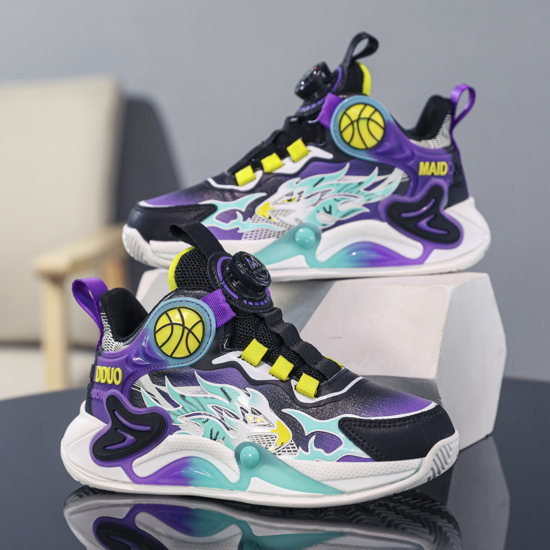 Boys' 2023 Autumn New Rotating Button Anti slip Basketball for Middle and Primary School Students Training Shoes_voghion.com