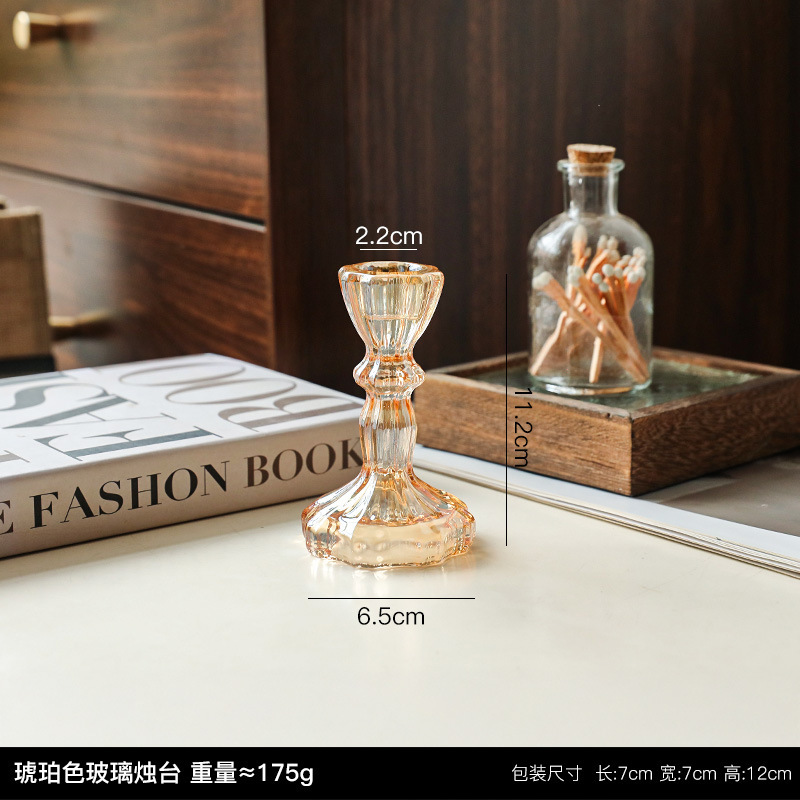 ヨーロッパ式現代シンプルins風透明ガラス燭台置物家庭装飾品テーブルリビング玄関装飾|undefined