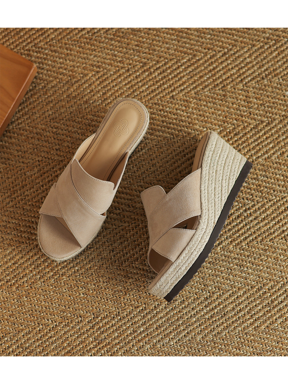 Dép sandal nữ quai ngang đế xuồng đan cói gót 7 cm — Màu đen chi tiết 18