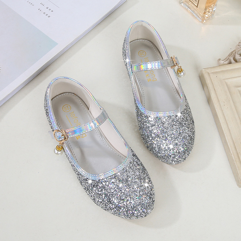 Girls' princess shoes, fashionable style, sequined buckle crystal shoes, little girl's catwalk performance, children's small leather shoes