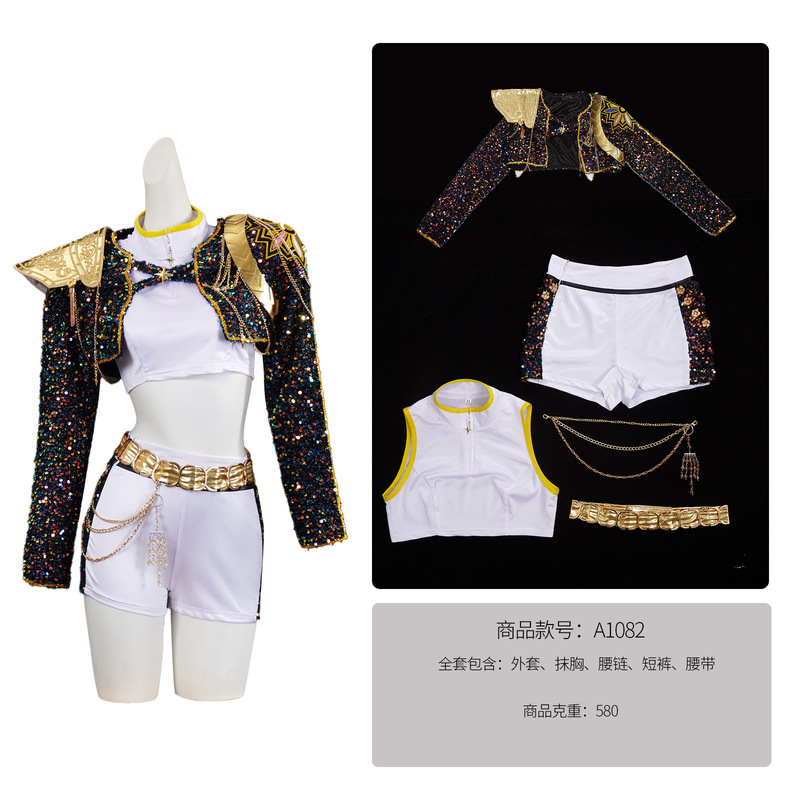 猎魔女团K-POP明星cos服佐伊白色皮面打歌服女团演出服表演服套装|undefined
