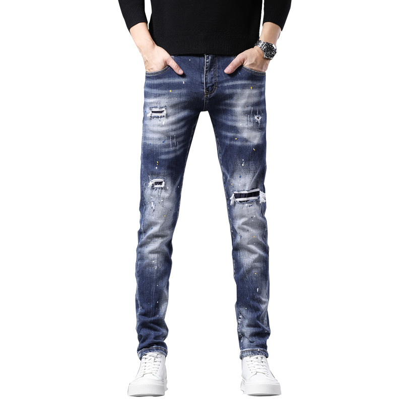 Jean Joker élastique pour hommes, nouvelle marque de mode européenne et américaine, trou givré, dégradé de couleurs, tendance droite, 2022_voghion.com