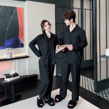 秋冬男女睡衣舒适简约长袖长裤德绒保暖带口袋黑色情侣家居服套装