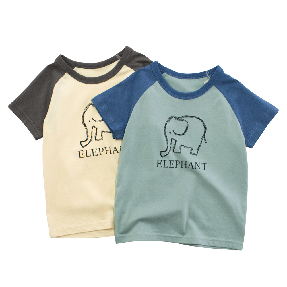 27kids ropa infantil europea y americana nuevos productos de verano para niños elefante de dibujos animados camiseta de manga corta ropa de bebé cabello de una pieza