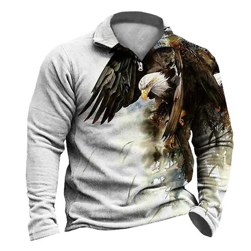 Cross-border E-commerce: Men's Zip-Up Sports Pullover with 3D Printing, Personalized Long-Sleeved T-Shirt in European and American Style