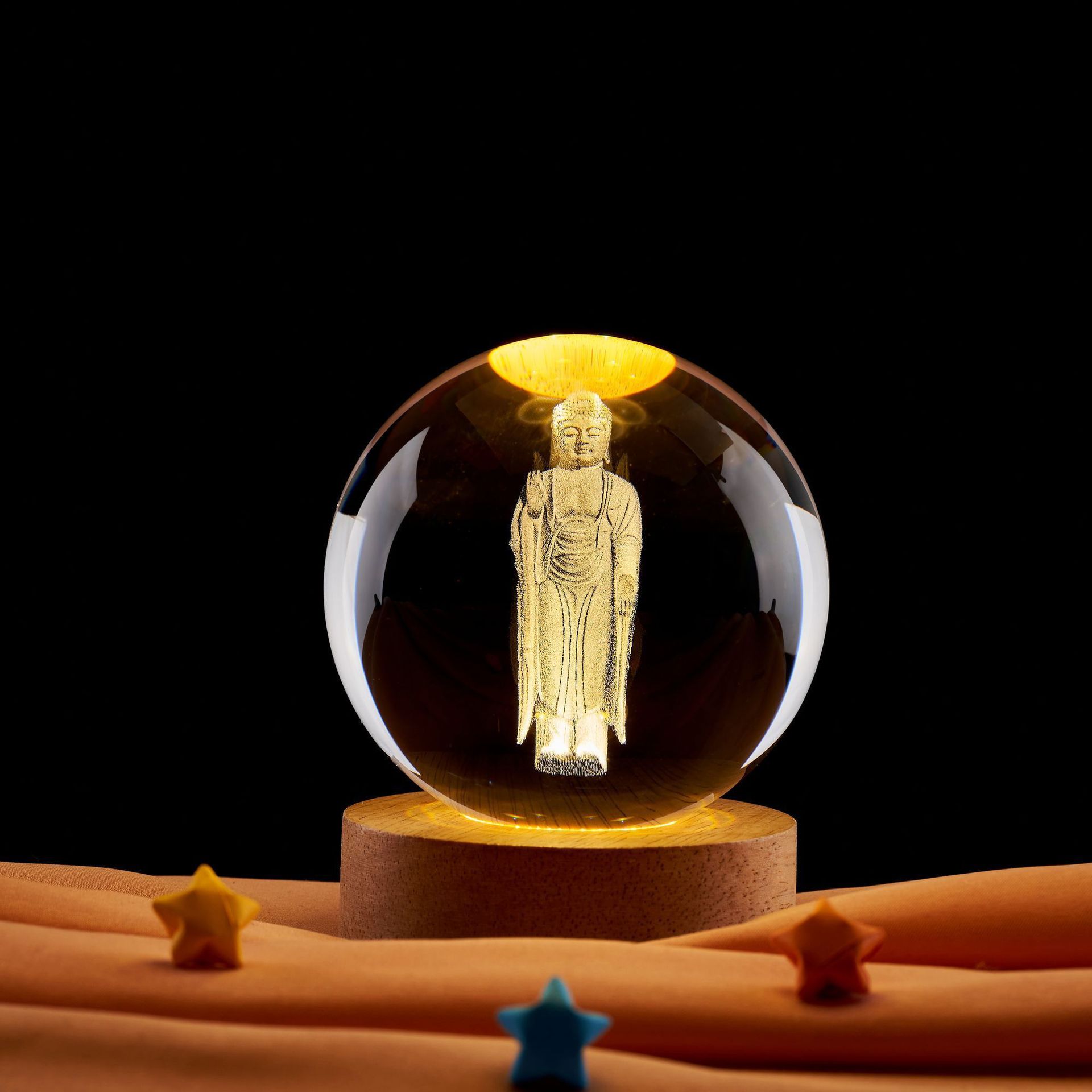 Lámpara de noche de bolas de cristal de loto Zen creativo chino decoración de escritorio decoración del gabinete de entrada decoración del dormitorio regalo