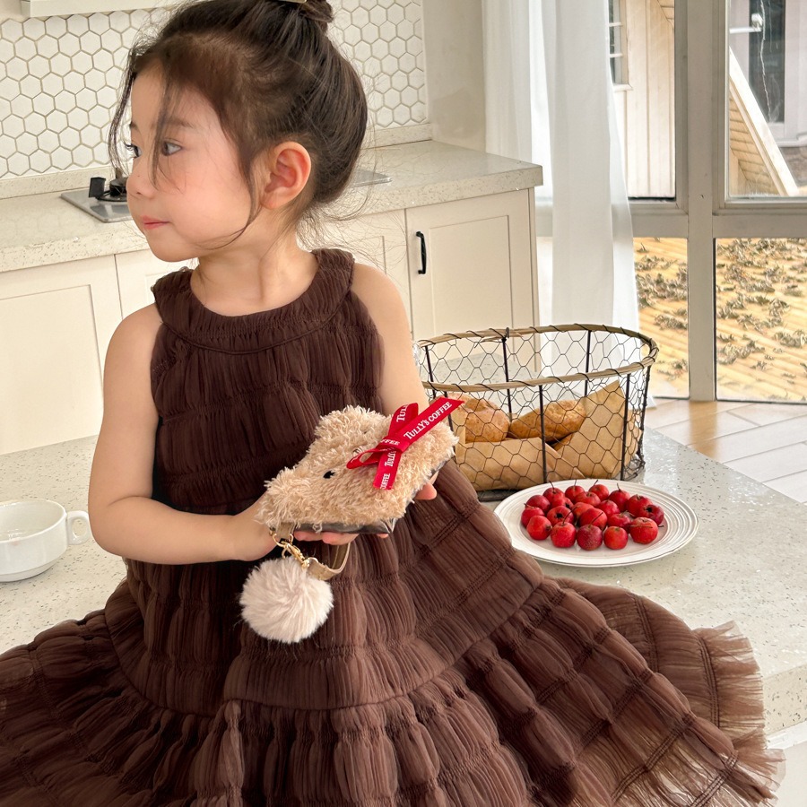Girls' French style retro sleeveless halter skirt 2024 spring and summer new girls' design sense dress baby girl princess dress