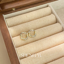 精致镶钻交叉圆圈金色气质耳环气质网红防爆款女式轻奢高级感耳饰