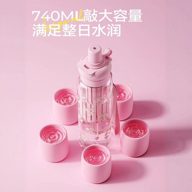 世界のストローカップ女子学生の高颜値2025新型大容量携帯プラスチックカップ学生の耐高温カップ|undefined