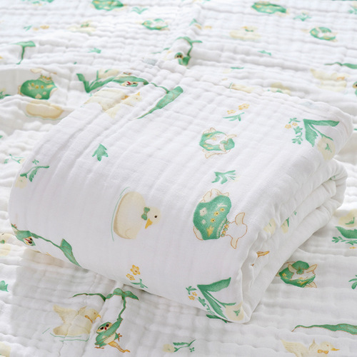 6-layer gauze pure cotton children's quilt blanket crumpled towel blanket bubble gauze bath towel cartoon print blanket 110*110 